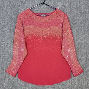 Oliver O Sweater Womens 2X Red Long Sleeve Rhinestone Studded Knit Tunic Top